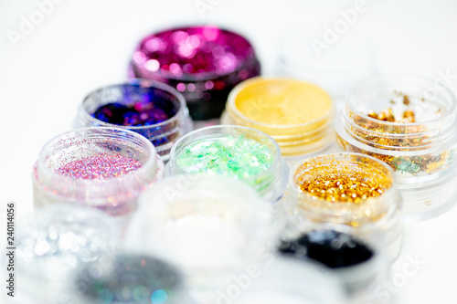 Collection of nail glitters of different colors