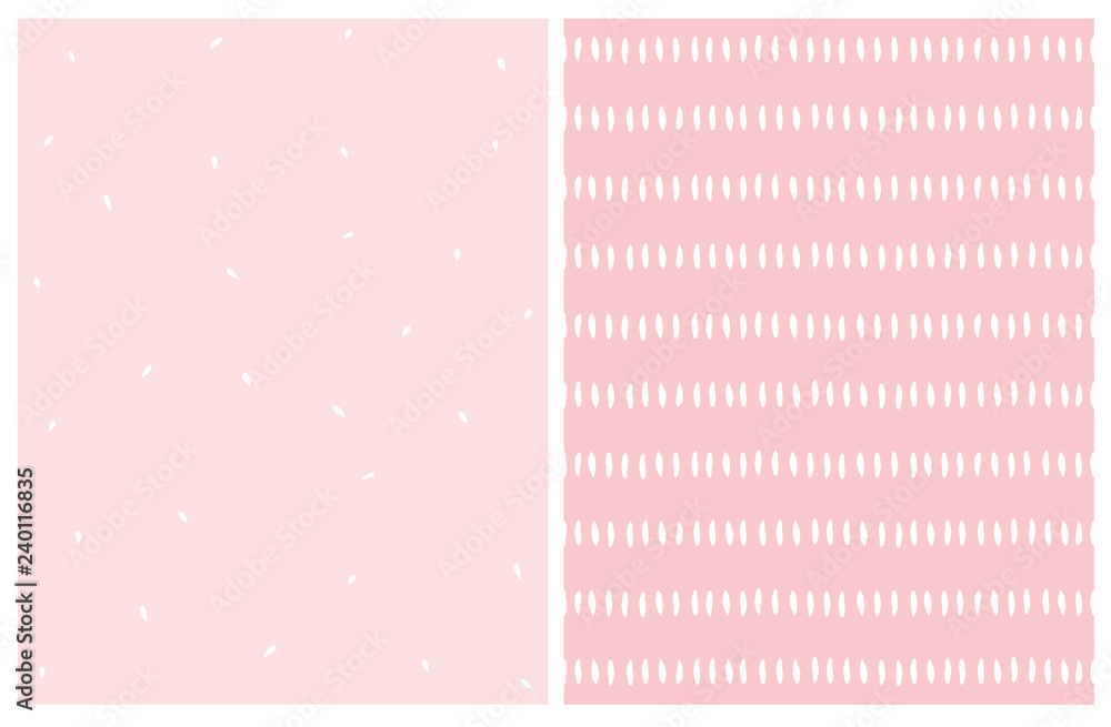 Set of 2 Cute Abstract Stripes and Points Vector Pattern. White Irregular Brush Lines and Irregular Dots on a Pink Background. Lovely Pastel Color Delicate Layouts. Funny Infantile Style Design. Set of 2 Cute Abstract Stripes and Points Vector Pattern. White Irregular Brush Lines and Irregular Dots on a Pink Background. Lovely Pastel Color Delicate Layouts. Funny Infantile Style Design.