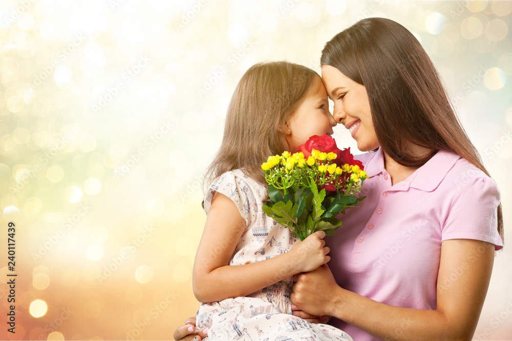 Happy Mother and daughter hugging Happy Mother and daughter hugging