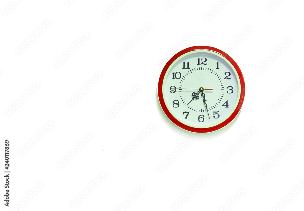 classic red round wall clock / watch wall clock isolated on white background classic red round wall clock / watch wall clock isolated on white background