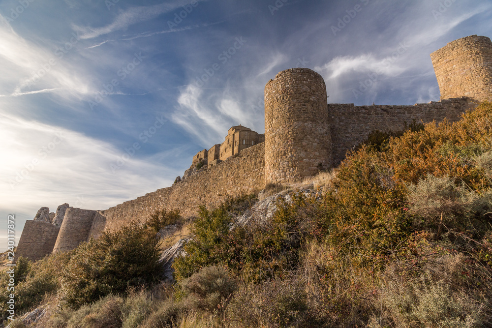 The Castle of Loarre under blue sky in december. The castle was built during the 11th and 12th centuries