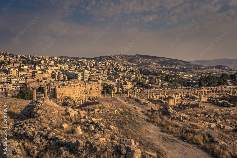 Jerash - September 29, 2018: Ancient Roman ruins of Jerash, Jordan Jerash - September 29, 2018: Ancient Roman ruins of Jerash, Jordan