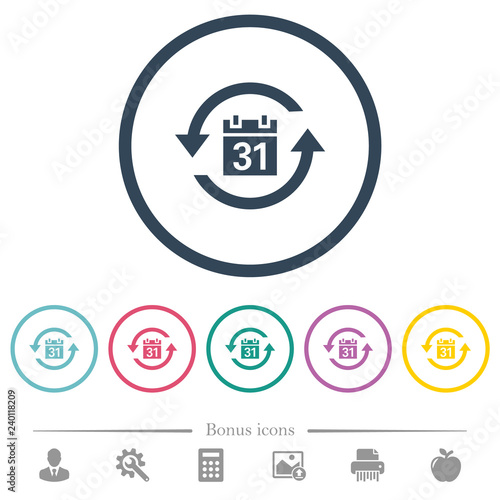 Monthly subscription flat color icons in round outlines