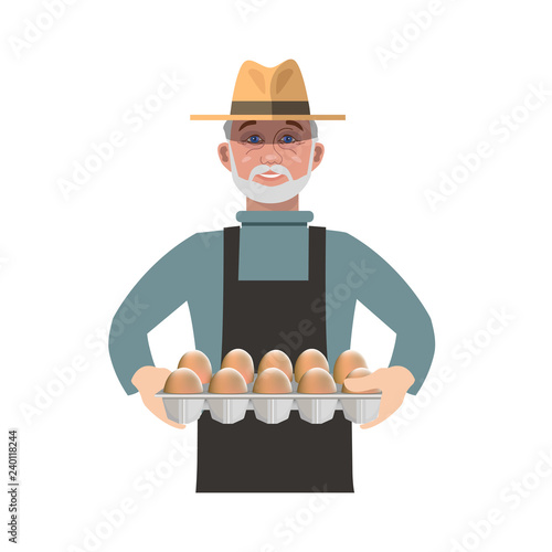 Farmer holding a tray of eggs