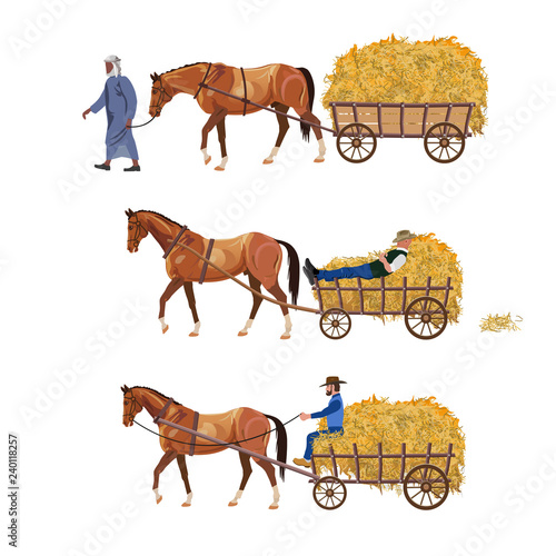 Horse-drawn cart with hay