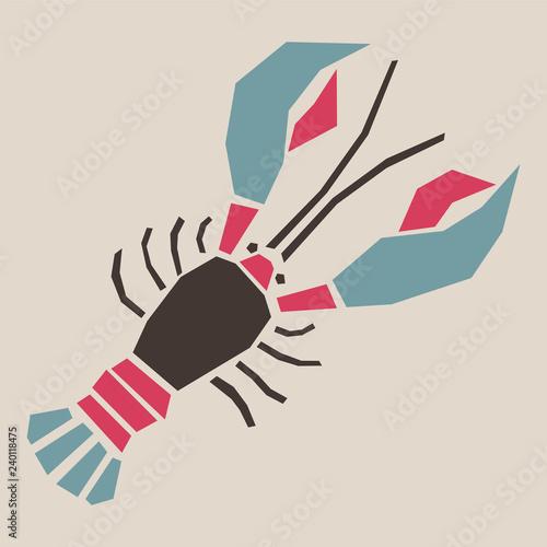 Cartoon crayfish in applique style. Retro vector illustration.