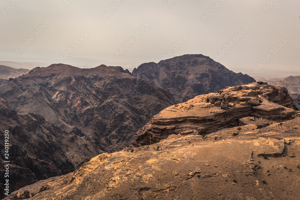 Petra - October 01, 2018: Landscape around the monastery of the ancient city of Petra, Wonder of the World, Jordan