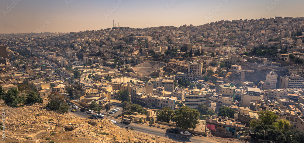 Amman - September 29, 2018: View of central Amman from the Citadel viewpoint, Jordan