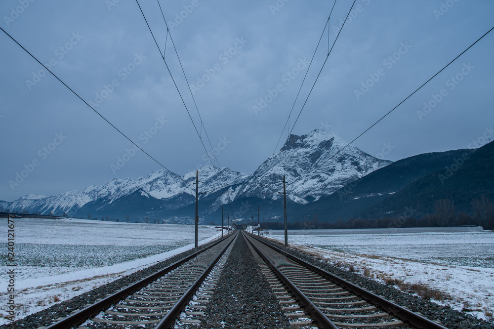 Bahnstrecke im Winter Stock Photo Adobe Stock