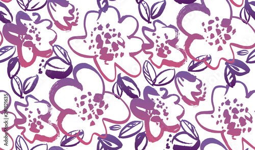 Fototapeta Naklejka Na Ścianę i Meble -  Floral hand drawn color seamless vector pattern