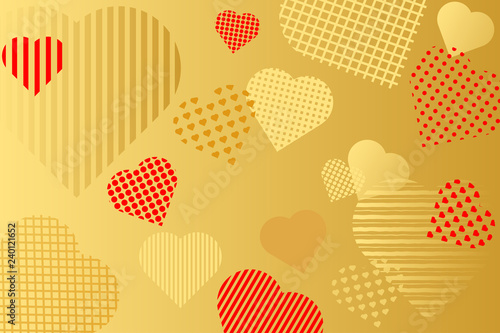 Background with golden and red hearts for Valentines Day greeting card