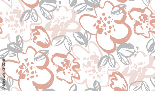 Floral blossom hand drawn seamless vector pattern
