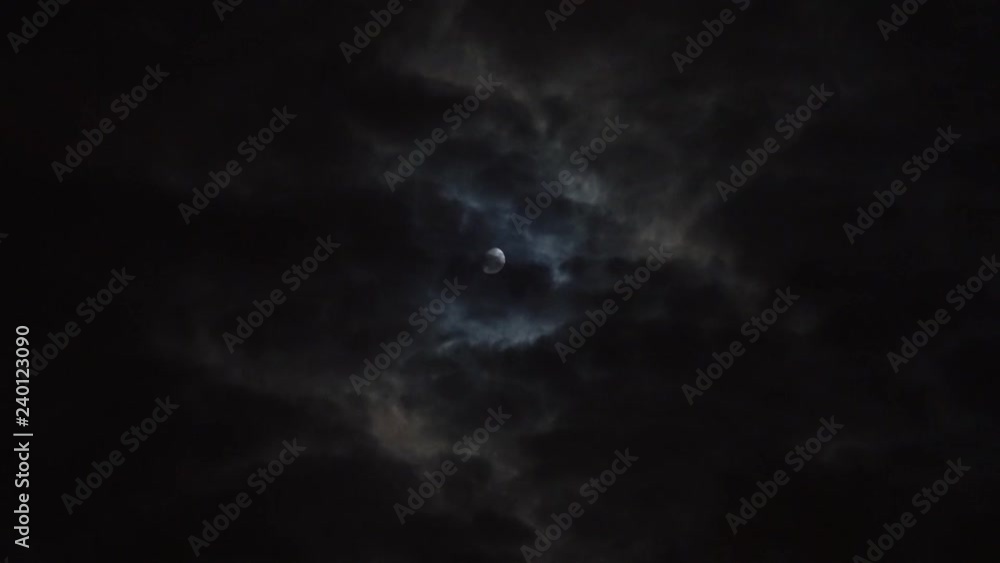 Clouds passing by moon at night. Full moon with cloud real time Clouds passing by moon at night. Full moon with cloud real time