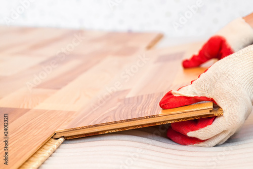 Installation of wooden floorboard