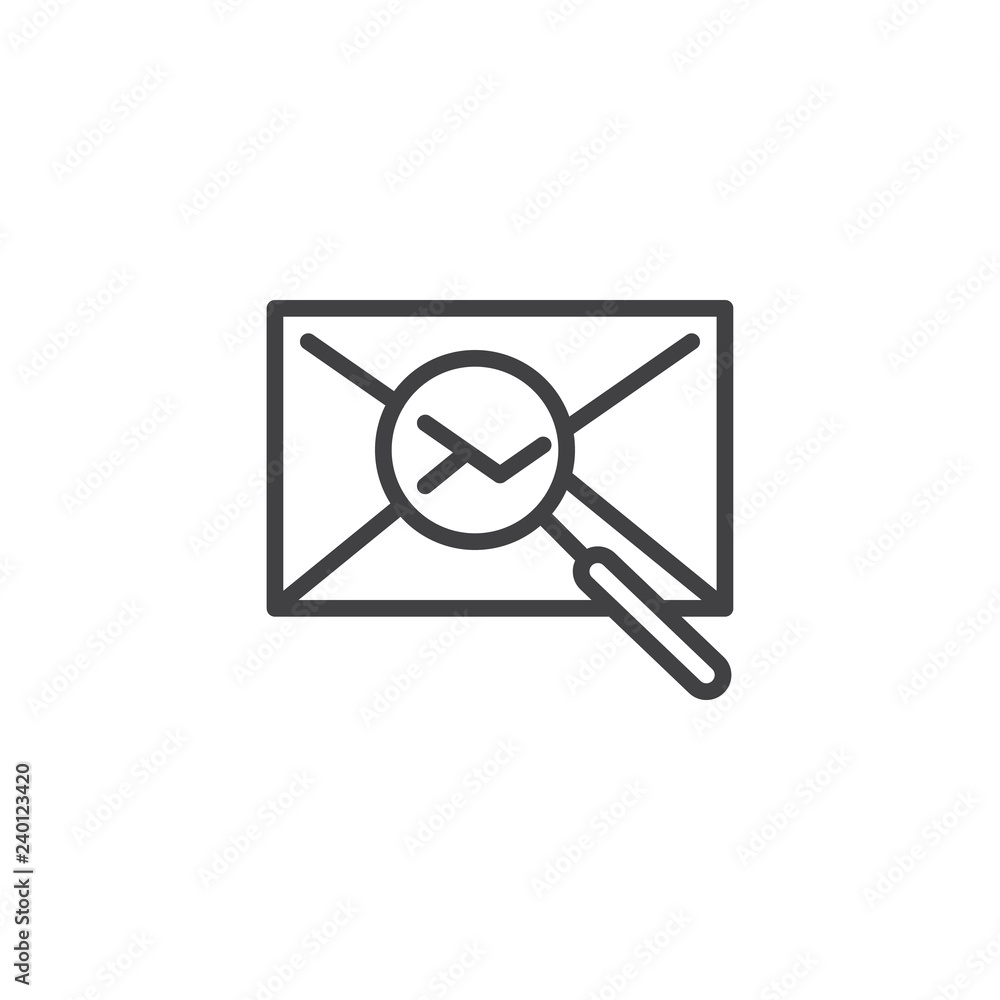 Message search outline icon. linear style sign for mobile concept and web design. email envelope and magnifier simple line vector icon. Symbol, logo illustration. Pixel perfect vector graphics Message search outline icon. linear style sign for mobile concept and web design. email envelope and magnifier simple line vector icon. Symbol, logo illustration. Pixel perfect vector graphics