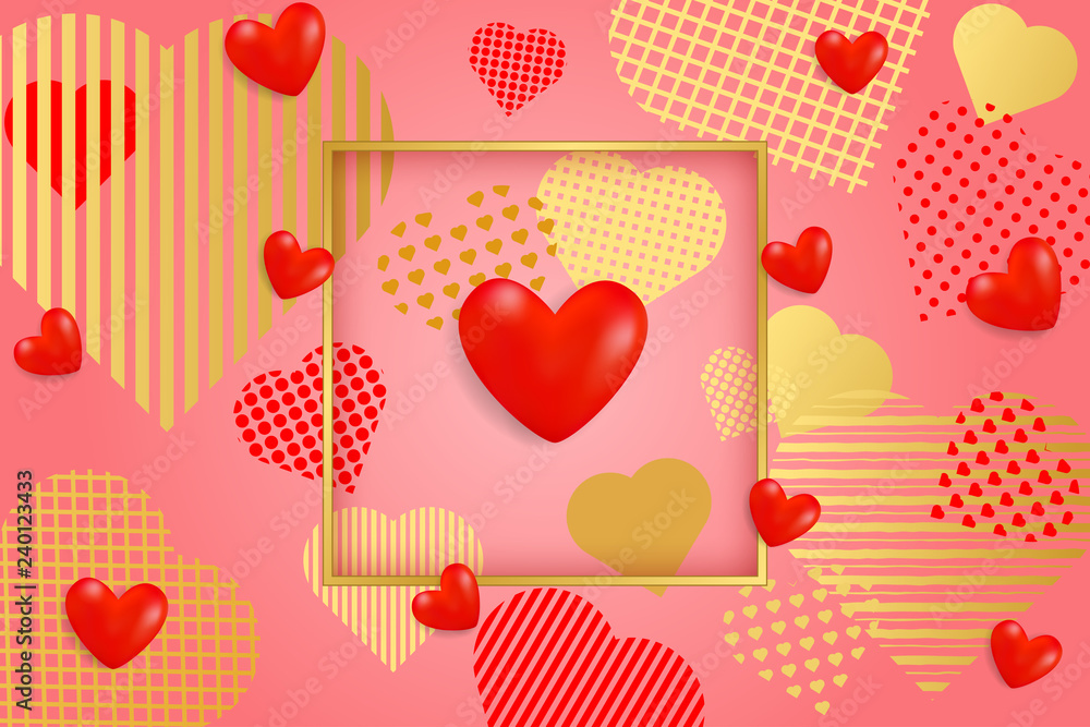 Valentine's Day background. Red and gold paper hearts Valentine's Day background. Red and gold paper hearts