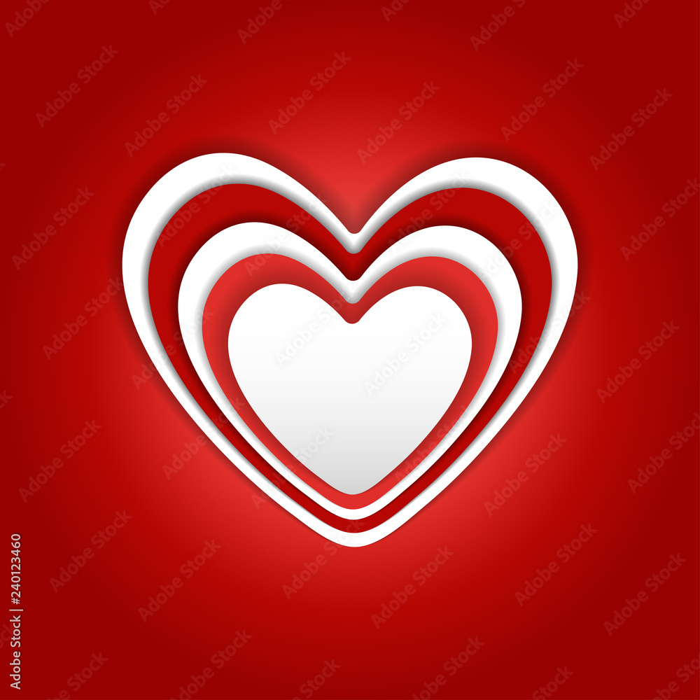 Valentine's Day background. 3D hearts on the red backdrop Valentine's Day background. 3D hearts on the red backdrop
