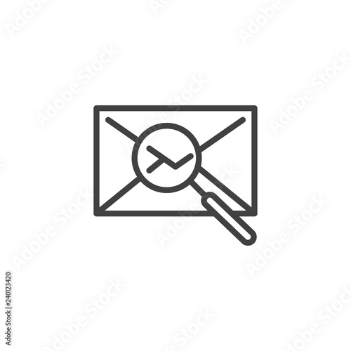 Message search outline icon. linear style sign for mobile concept and web design. email envelope and magnifier simple line vector icon. Symbol, logo illustration. Pixel perfect vector graphics