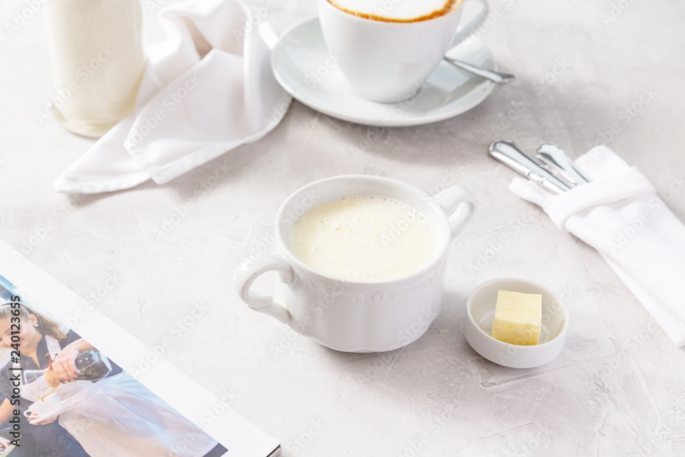 Semolina porridge for breakfast on the table Semolina porridge for breakfast on the table