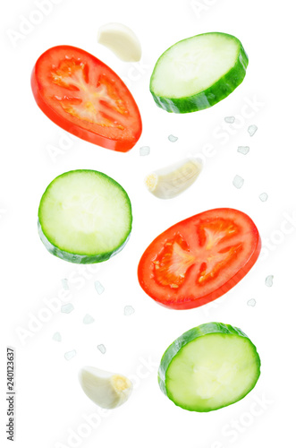 Flying Cucumber slices with tomato slices