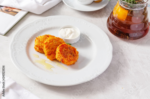 Potato patties in a plate on the table