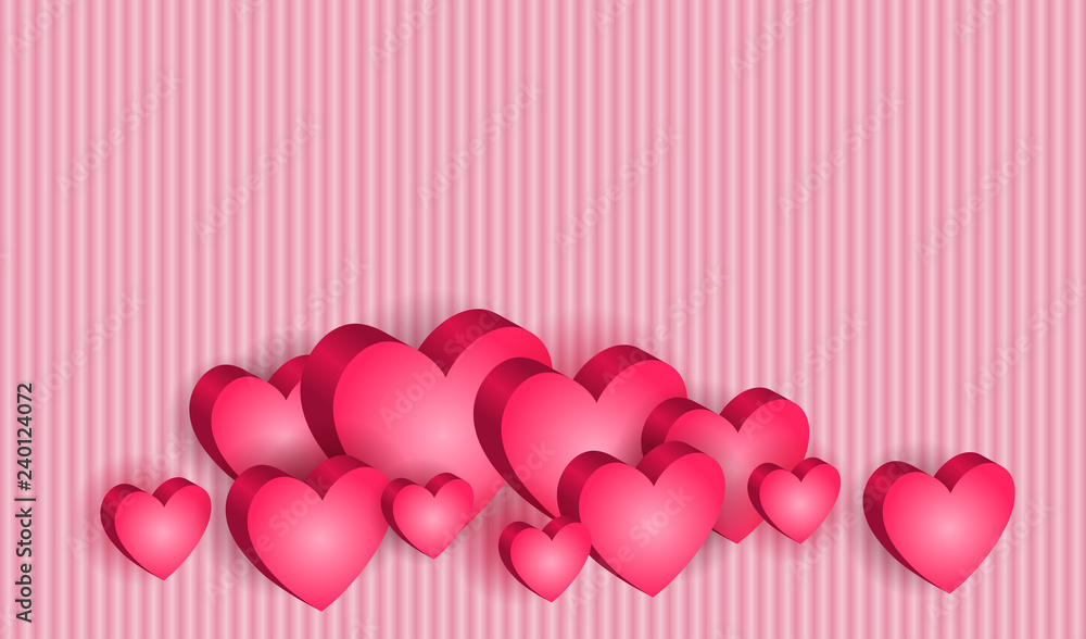 Valentine's Day background. 3D hearts on the pink backdrop