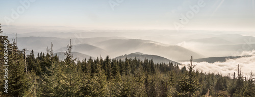 view from Lysa hora hill in autumn Moravskoslezske Beskydy mountains in Czech republic photo