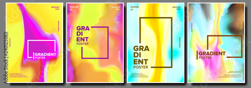 Gradient Fluid Poster Set Vector. Cool Brochure. Simple Catalog. Trendy Placard. Annual Report. Banner Element. Modern Flow. Liquid Design Illustration