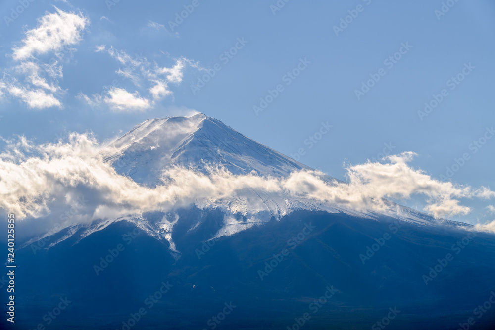 Close up top of beautiful Fuji mountain with snow cover Close up top of beautiful Fuji mountain with snow cover