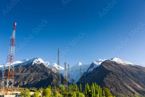 Scenic view of Hunza Valley in summer between the Karakoram Mountain range in Pakistan