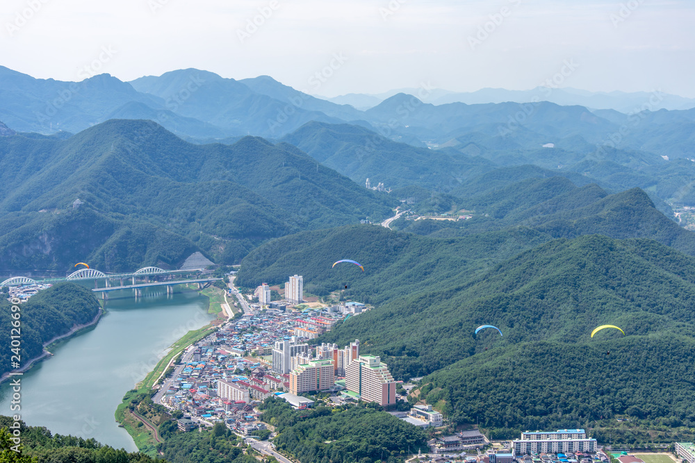韓国・丹陽　陽坊山展望台からの眺望