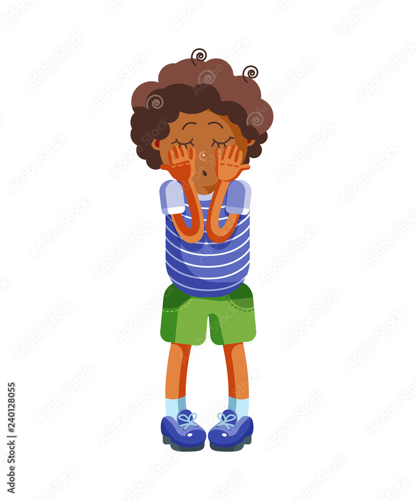 Sad boy is alone standing. Character of child. Isolated vector illustration  in cartoon style. Stock Vector | Adobe Stock