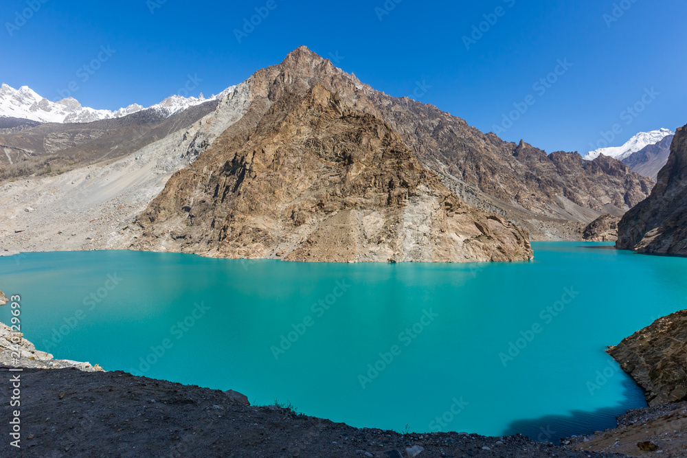 The beautiful turquoise colour of Attabad lake in autumn season at northern Pakistan.