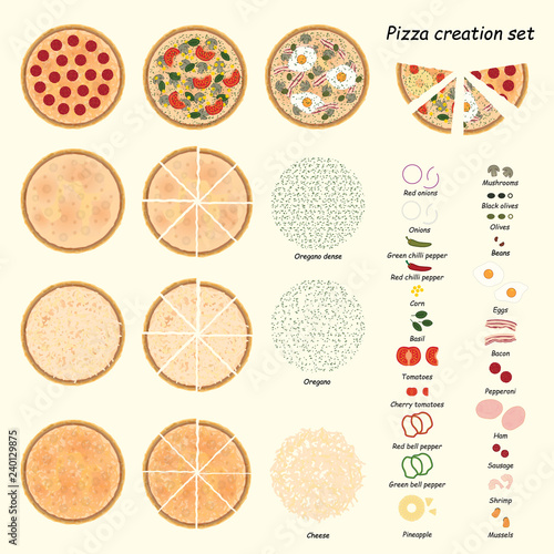 Pizza creation set. Pizza ingredient set. Vector. 