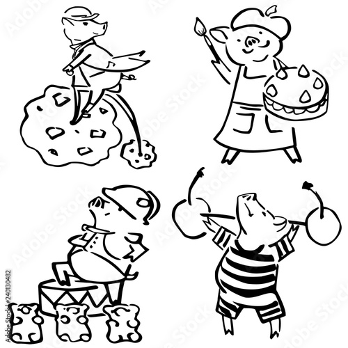 cute vector funny set costumed funny pigs