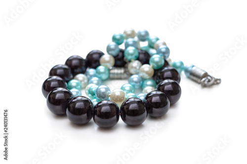 Bracelet and necklace of white and blue beads