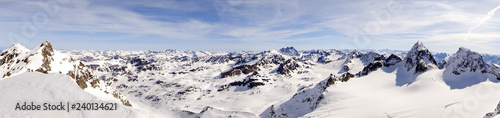 panorama view of the Silvretta mountain range in the Alps of Switzerland on a beautiful winter day