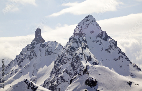 winter mountain landscape in the Swiss Alps above Klosters with the Gross Litzner and Gross Seehorn mountain peaks photo