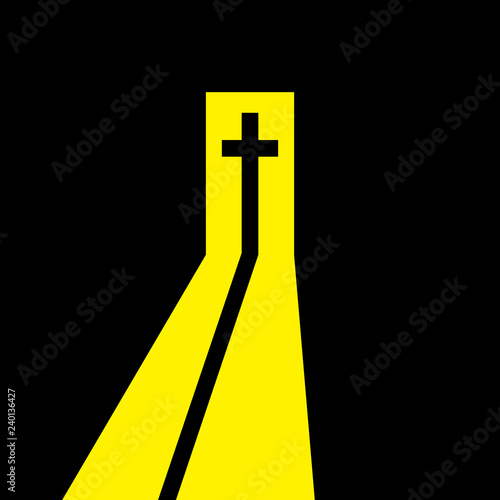 Christian cross in the open door