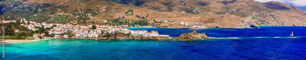 Greece - Andros island, Cyclades, panoramic view of Chora village