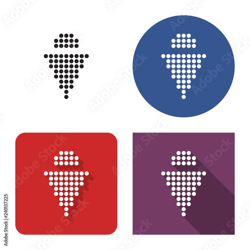 Dotted icon of ice cream cone in four variants. With short and long shadow