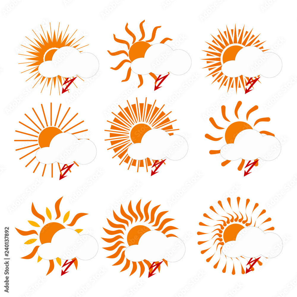 Set of images of the sun. Vector