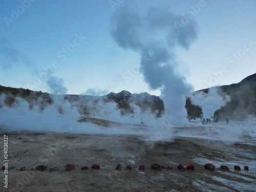 Obraz na płótnie Sunrise on th El Tatio Geysers geothermal field, Chile w salonie