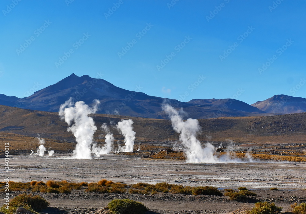 Sunrise on th El Tatio Geysers geothermal field, Chile