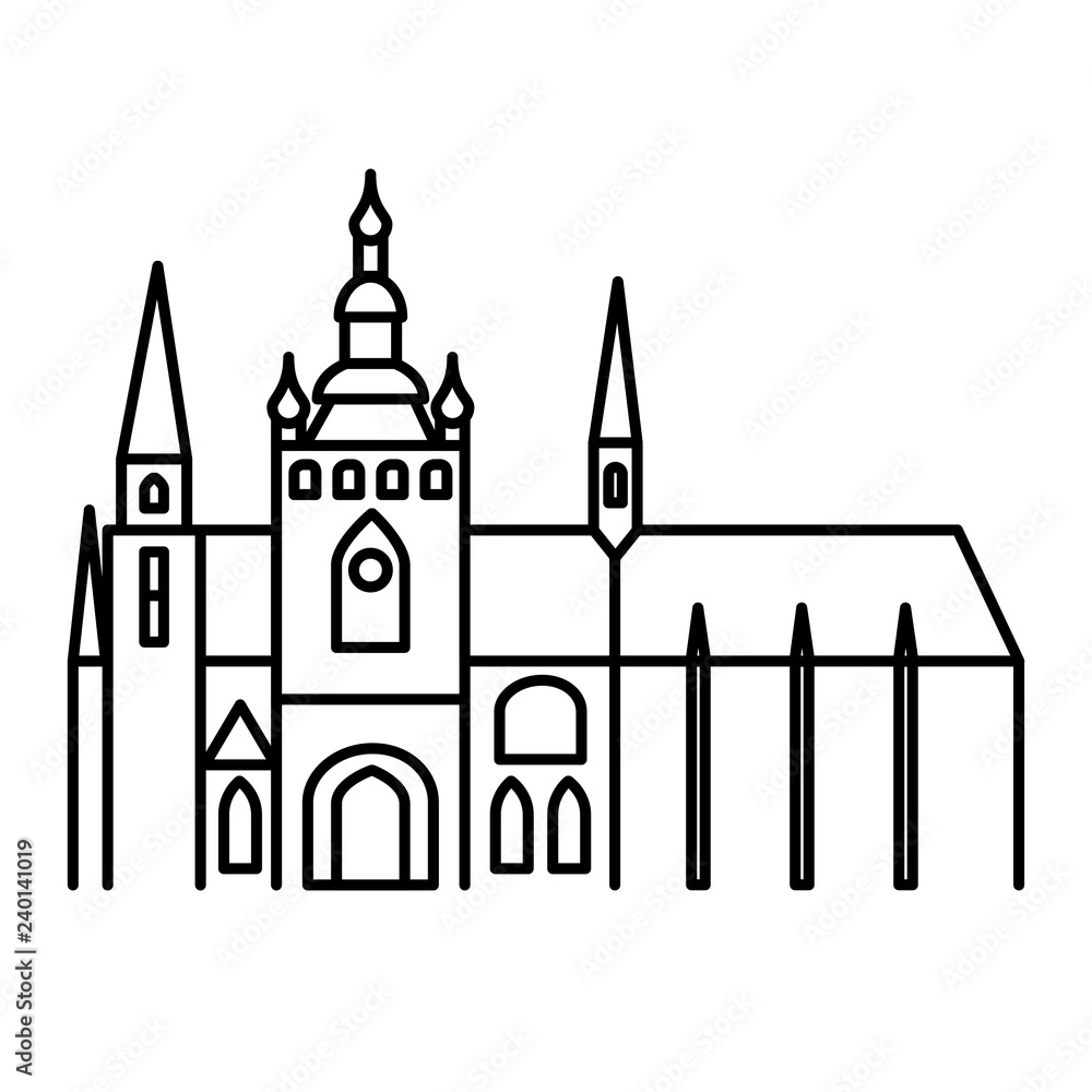 Prague castle simple linear black outline icon