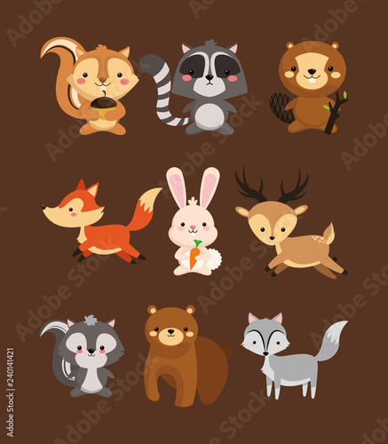 fox rabbit deer squirrel raccoon beaver skunk and bear icons ima