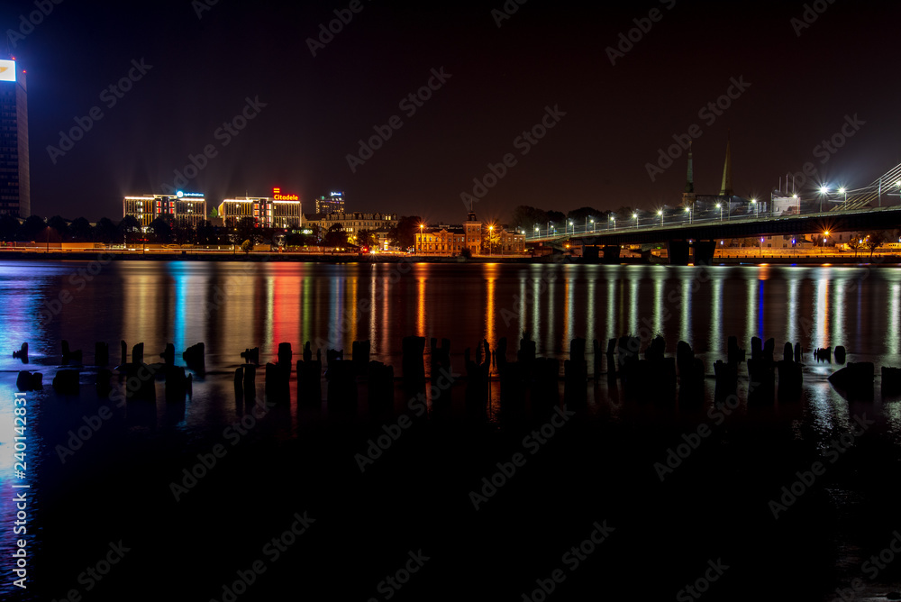 night city lights panorama of Riga in Latvia night city lights panorama of Riga in Latvia