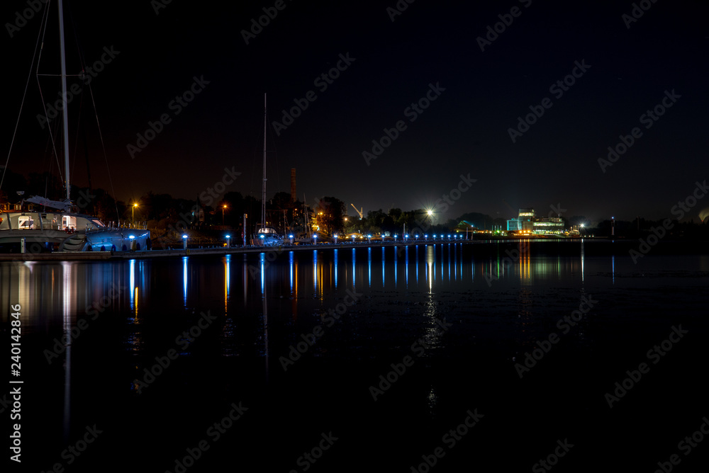 night city lights panorama of Riga in Latvia