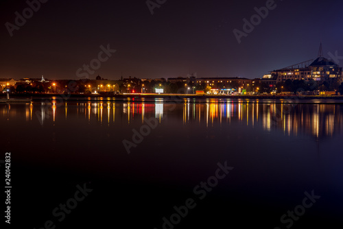 night city lights panorama of Riga in Latvia