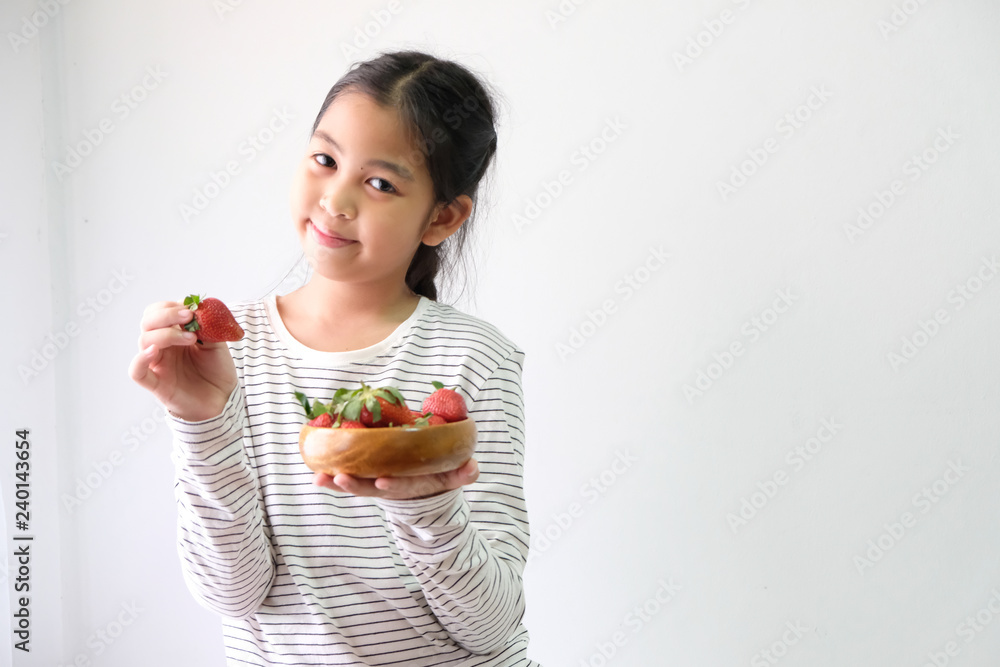 Girls with fresh red strawberries, healthy food Girls with fresh red strawberries, healthy food